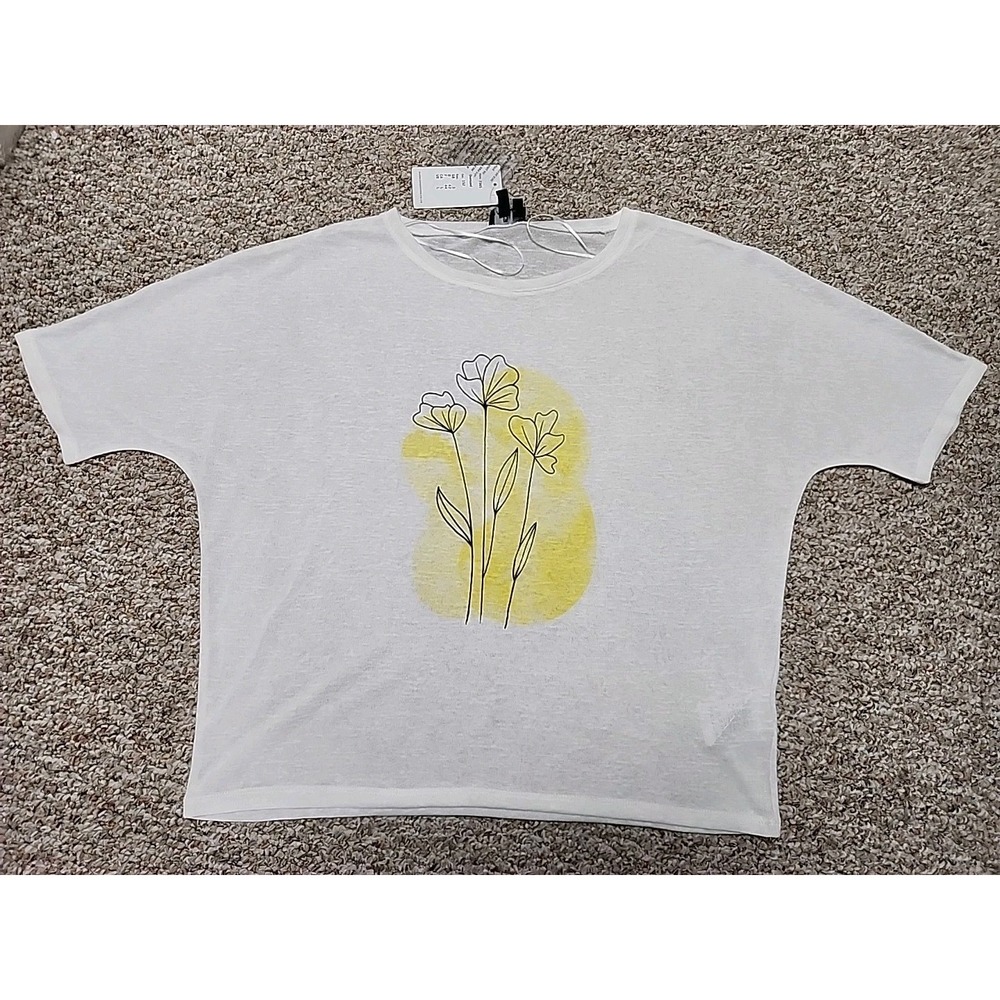 Marble Fashions Scotland White Yellow Flowers #7365 Top Large NWT‎ $102